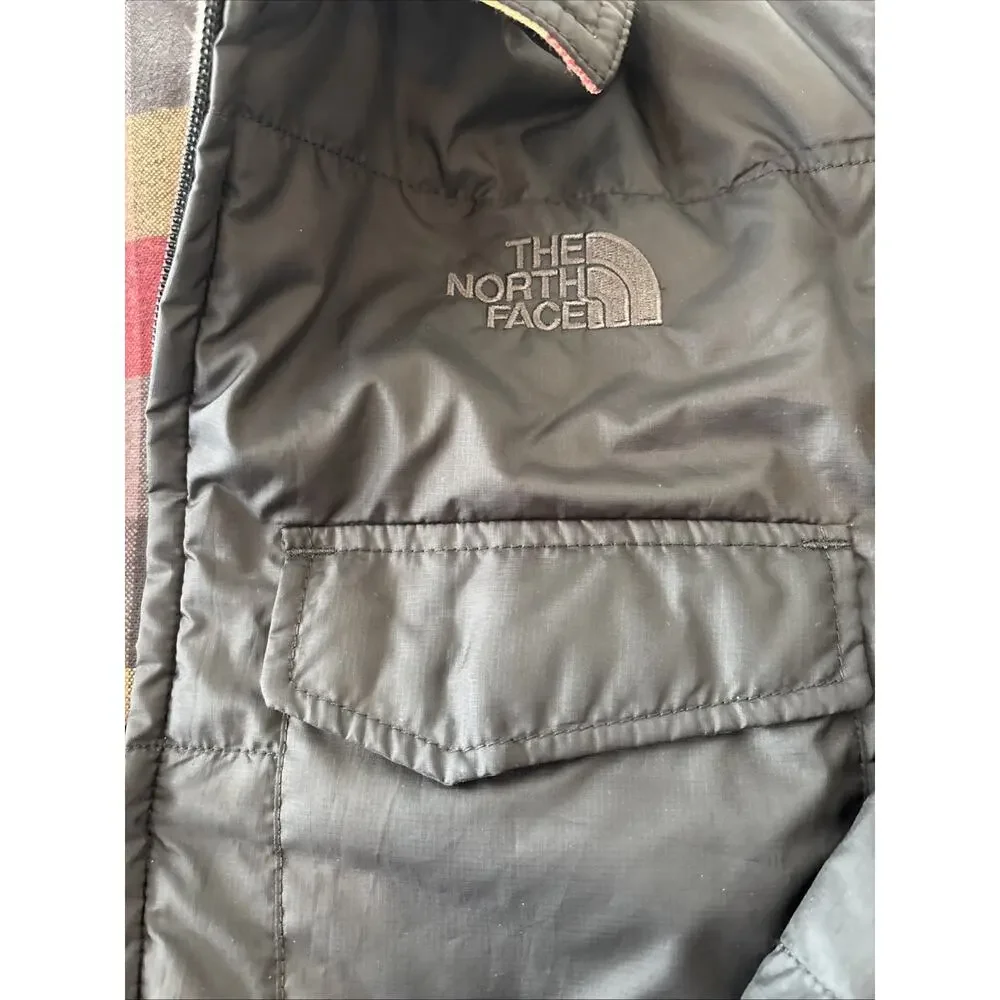 The North Face reversible padded jacket black and buffalo plaid flannel Medium